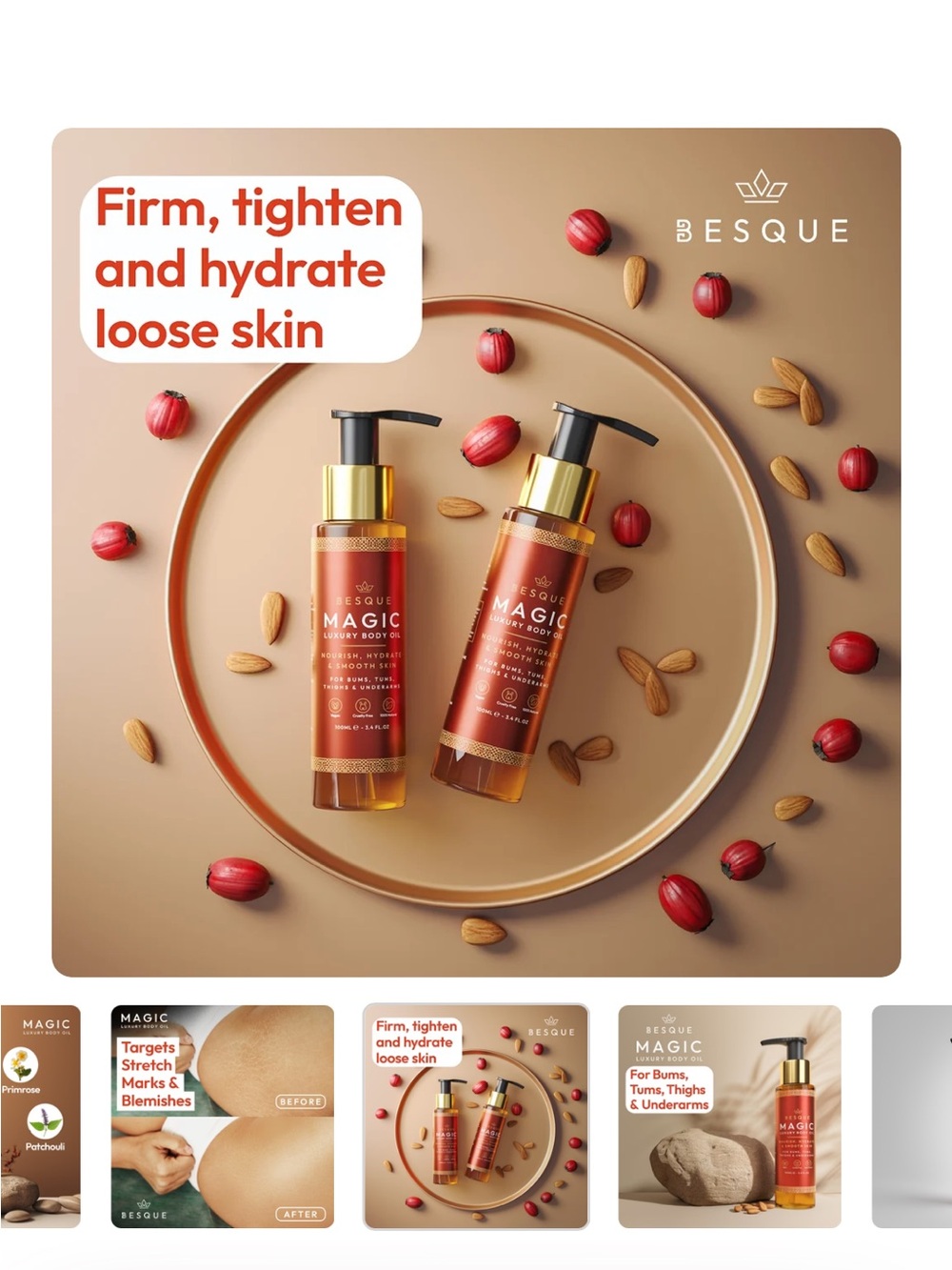 NEW BESQUE Large 200ml Bottle Magic Luxury Firming Tightens Body Oil Hydrating